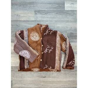 Vintage Globetrotter Bali XL Reverible Brown Earth Tone Boho Thick Symbol Jacket